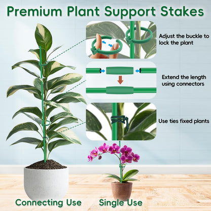 Plant Stakes 14.2Inch, 16Pcs Garden Stakes with Clips for Indoor Outdoor Plants, Adjustable Length Plant Support Stakes, Orchid Stick, Tomato Beans Vegetable Stakes for Garden