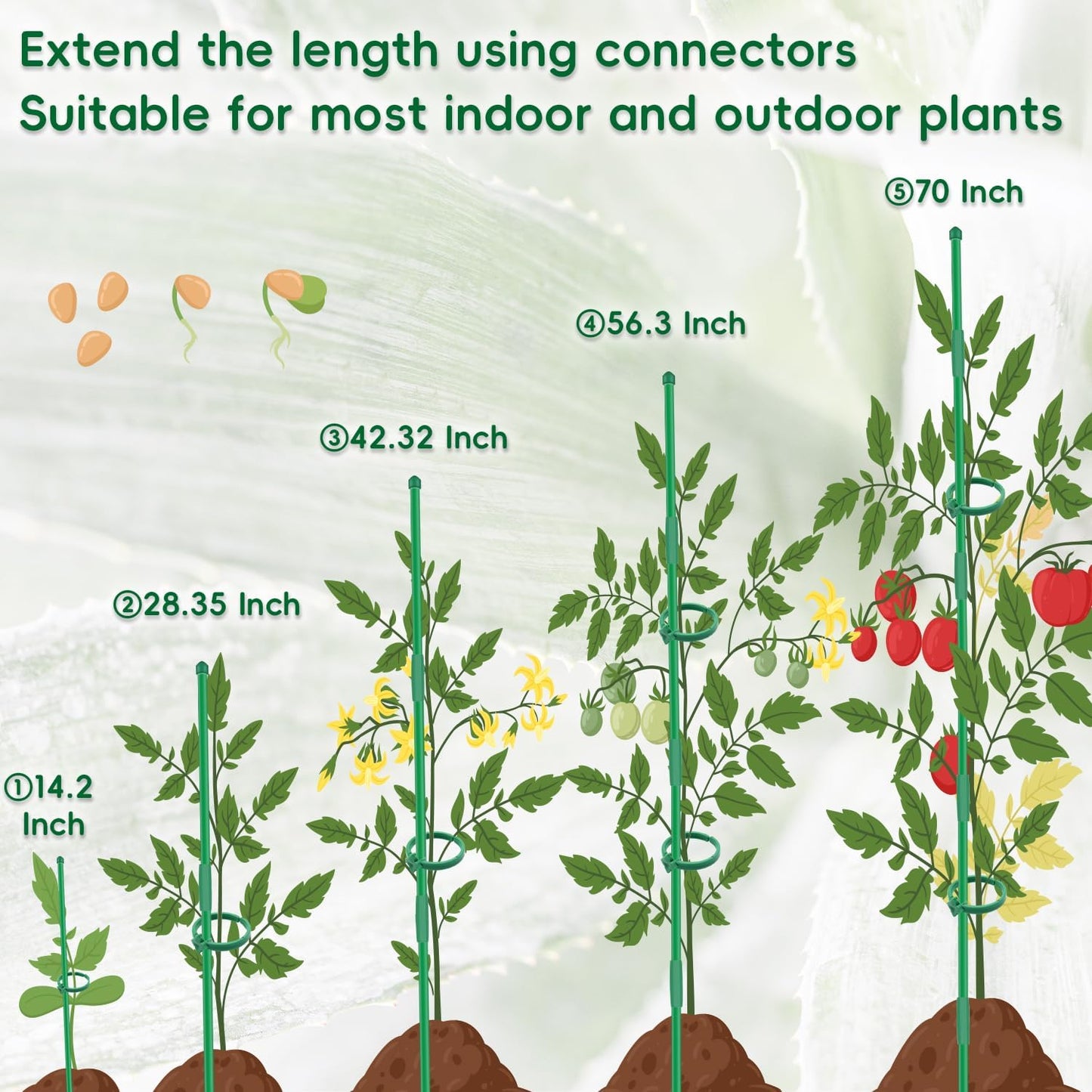 Plant Stakes 14.2Inch, 16Pcs Garden Stakes with Clips for Indoor Outdoor Plants, Adjustable Length Plant Support Stakes, Orchid Stick, Tomato Beans Vegetable Stakes for Garden