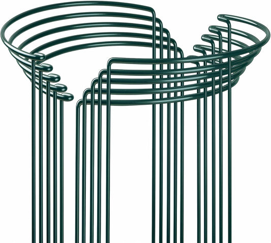 10-Pack Heavy-Duty Plant Support Stakes, 10" W x 16" H Half-Round Rust-Resistant Metal Garden Border & Climbing Plant Cage, Sturdy Ring Stake for Indoor/Outdoor Flowers, Vines, Vegetables