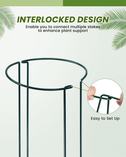 10-Pack Heavy-Duty Plant Support Stakes, 10" W x 16" H Half-Round Rust-Resistant Metal Garden Border & Climbing Plant Cage, Sturdy Ring Stake for Indoor/Outdoor Flowers, Vines, Vegetables