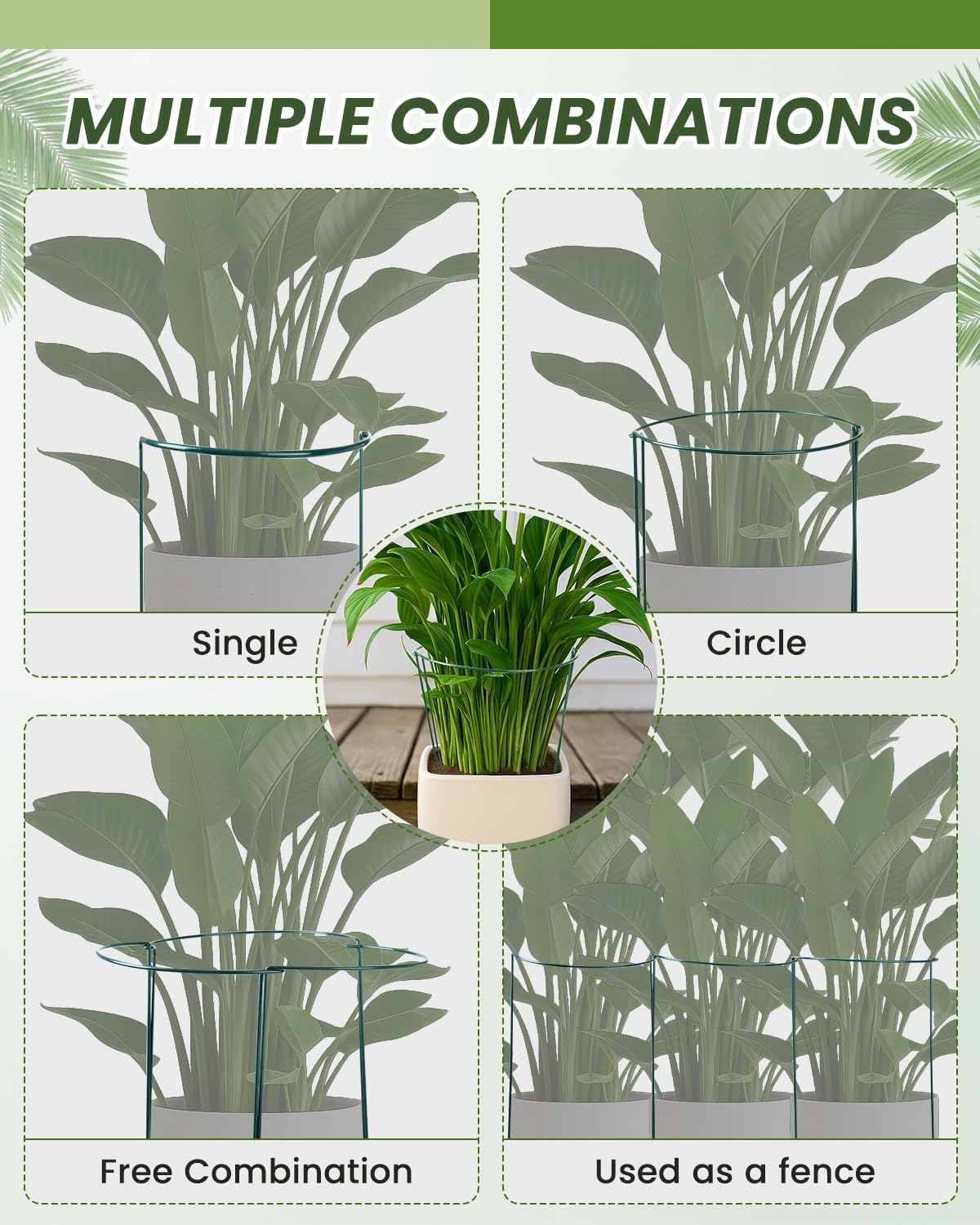 10-Pack Heavy-Duty Plant Support Stakes, 10" W x 16" H Half-Round Rust-Resistant Metal Garden Border & Climbing Plant Cage, Sturdy Ring Stake for Indoor/Outdoor Flowers, Vines, Vegetables