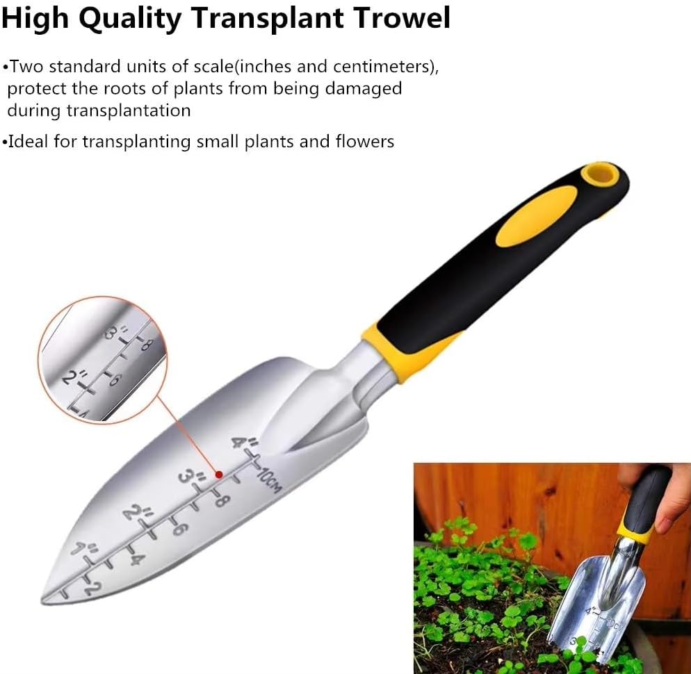 Transplant Trowel with Measurements AluminumAlloy Planting Tools with Rubber Handle Small Gardening Hand Tools Shovels for Planting Digging Transplanting Gardening Cultivating Transplanting Supplies