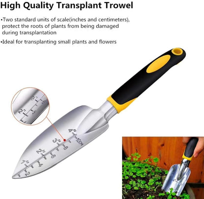 Transplant Trowel with Measurements AluminumAlloy Planting Tools with Rubber Handle Small Gardening Hand Tools Shovels for Planting Digging Transplanting Gardening Cultivating Transplanting Supplies