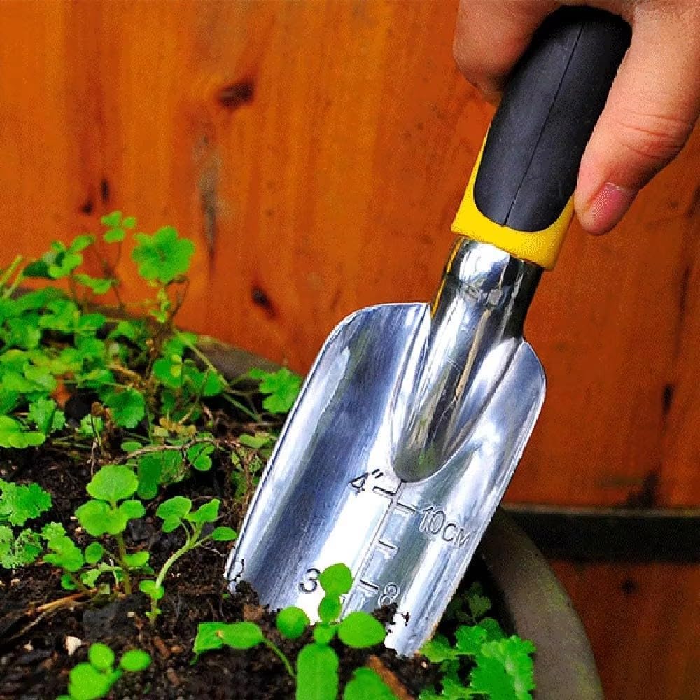 Transplant Trowel with Measurements AluminumAlloy Planting Tools with Rubber Handle Small Gardening Hand Tools Shovels for Planting Digging Transplanting Gardening Cultivating Transplanting Supplies