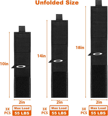 Heavy-Duty Storage Straps，Extension Cord Holder Organizer Variety Pack Holds 55lbs，Fit Easily on Hooks or Nails ， Perfect for Garage Organization 3-pk 10",14" and 18", Black (9, BLACK)