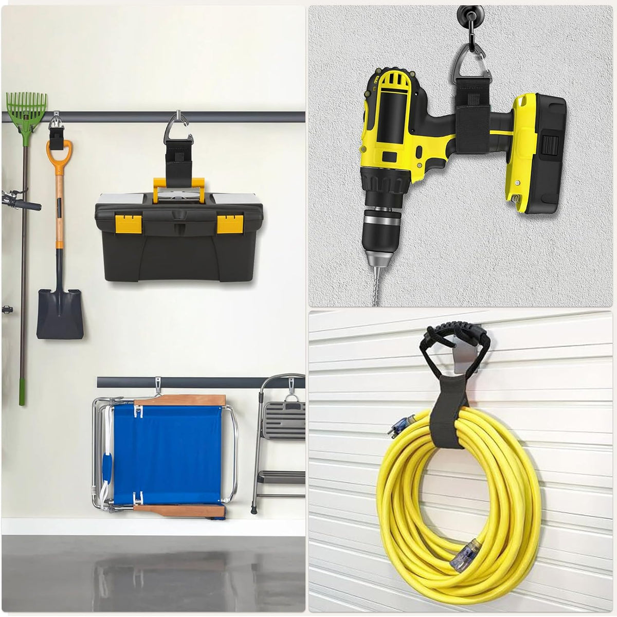 Heavy-Duty Storage Straps，Extension Cord Holder Organizer Variety Pack Holds 55lbs，Fit Easily on Hooks or Nails ， Perfect for Garage Organization 3-pk 10",14" and 18", Black (9, BLACK)