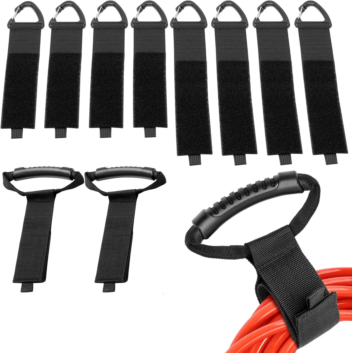 Heavy-Duty Storage Straps，Extension Cord Holder Organizer Variety Pack Holds 55lbs，Fit Easily on Hooks or Nails ， Perfect for Garage Organization 3-pk 10",14" and 18", Black (9, BLACK)