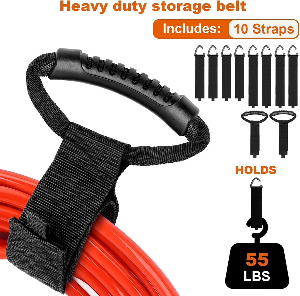 Heavy-Duty Storage Straps，Extension Cord Holder Organizer Variety Pack Holds 55lbs，Fit Easily on Hooks or Nails ， Perfect for Garage Organization 3-pk 10",14" and 18", Black (9, BLACK)
