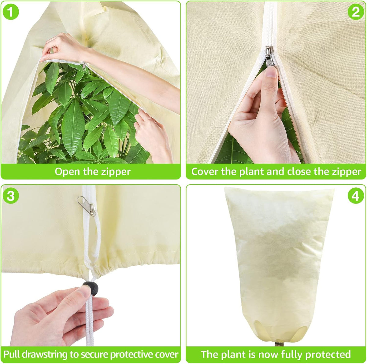 4 Packs 2 Size Plant Covers Freeze Protection, Winter Plant Cover Cold Weather Tree Frost Cloth Warm Blankets Shrub Covers for Outdoor Plant (32''×39''+47''×71'')