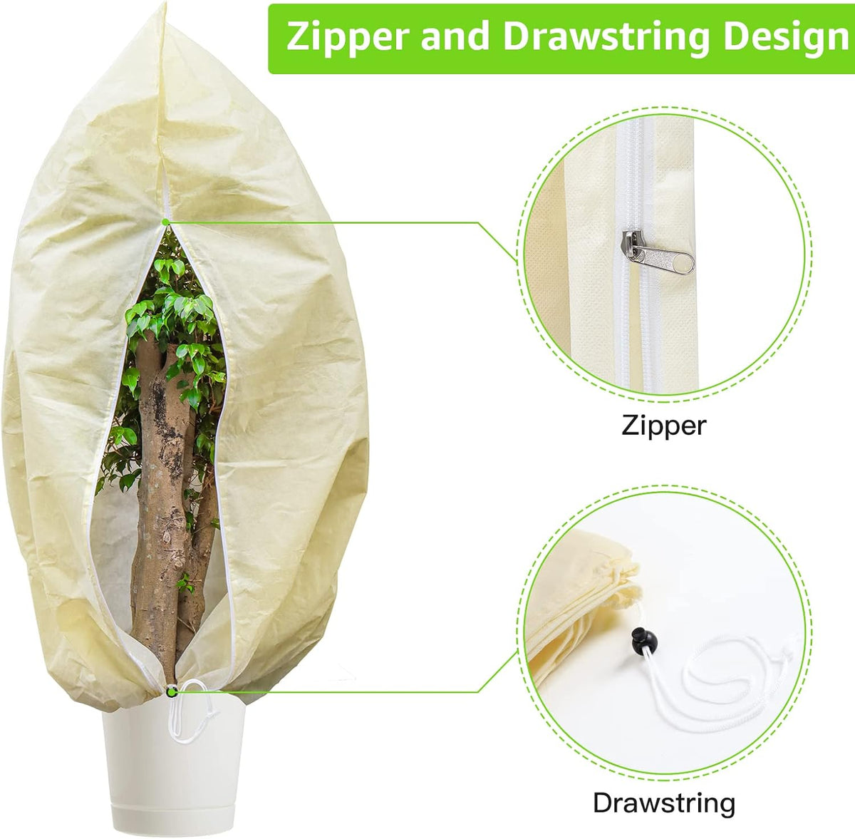 4 Packs 2 Size Plant Covers Freeze Protection, Winter Plant Cover Cold Weather Tree Frost Cloth Warm Blankets Shrub Covers for Outdoor Plant (32''×39''+47''×71'')