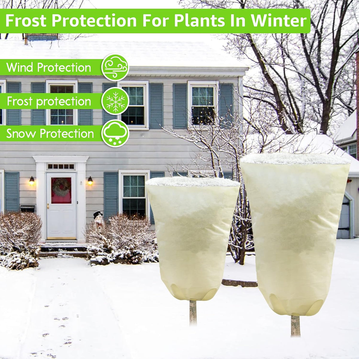 4 Packs 2 Size Plant Covers Freeze Protection, Winter Plant Cover Cold Weather Tree Frost Cloth Warm Blankets Shrub Covers for Outdoor Plant (32''×39''+47''×71'')