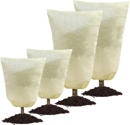 4 Packs 2 Size Plant Covers Freeze Protection, Winter Plant Cover Cold Weather Tree Frost Cloth Warm Blankets Shrub Covers for Outdoor Plant (32''×39''+47''×71'')