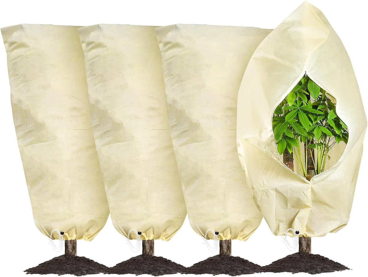 4 Packs 2 Size Plant Covers Freeze Protection, Winter Plant Cover Cold Weather Tree Frost Cloth Warm Blankets Shrub Covers for Outdoor Plant (32''×39''+47''×71'')