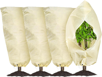 4 Packs 2 Size Plant Covers Freeze Protection, Winter Plant Cover Cold Weather Tree Frost Cloth Warm Blankets Shrub Covers for Outdoor Plant (32''×39''+47''×71'')