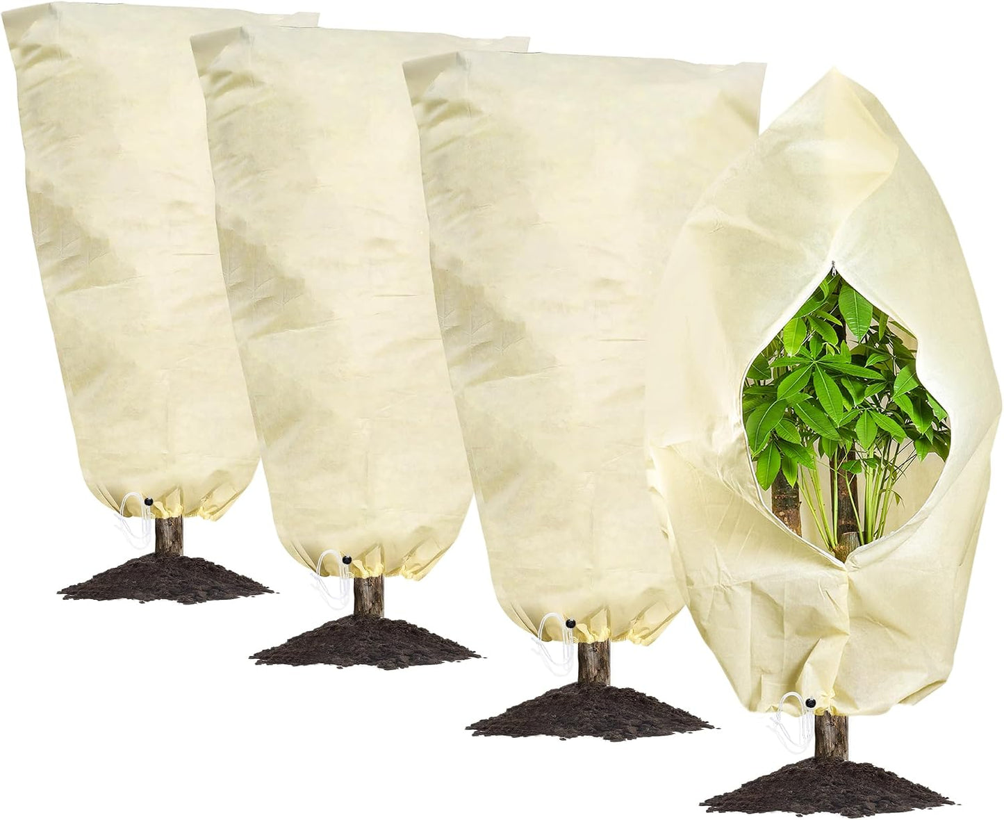 4 Packs 2 Size Plant Covers Freeze Protection, Winter Plant Cover Cold Weather Tree Frost Cloth Warm Blankets Shrub Covers for Outdoor Plant (32''×39''+47''×71'')
