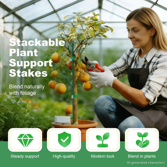 10 Pack Stackable Monstera Plant Support Stakes, Adjustable Climbing Plant Poles for Indoor Outdoor Plants, Durable Green Garden Stakes with Clips and Tape for Pothos, Philodendron, Vines