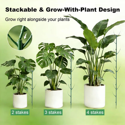 10 Pack Stackable Monstera Plant Support Stakes, Adjustable Climbing Plant Poles for Indoor Outdoor Plants, Durable Green Garden Stakes with Clips and Tape for Pothos, Philodendron, Vines