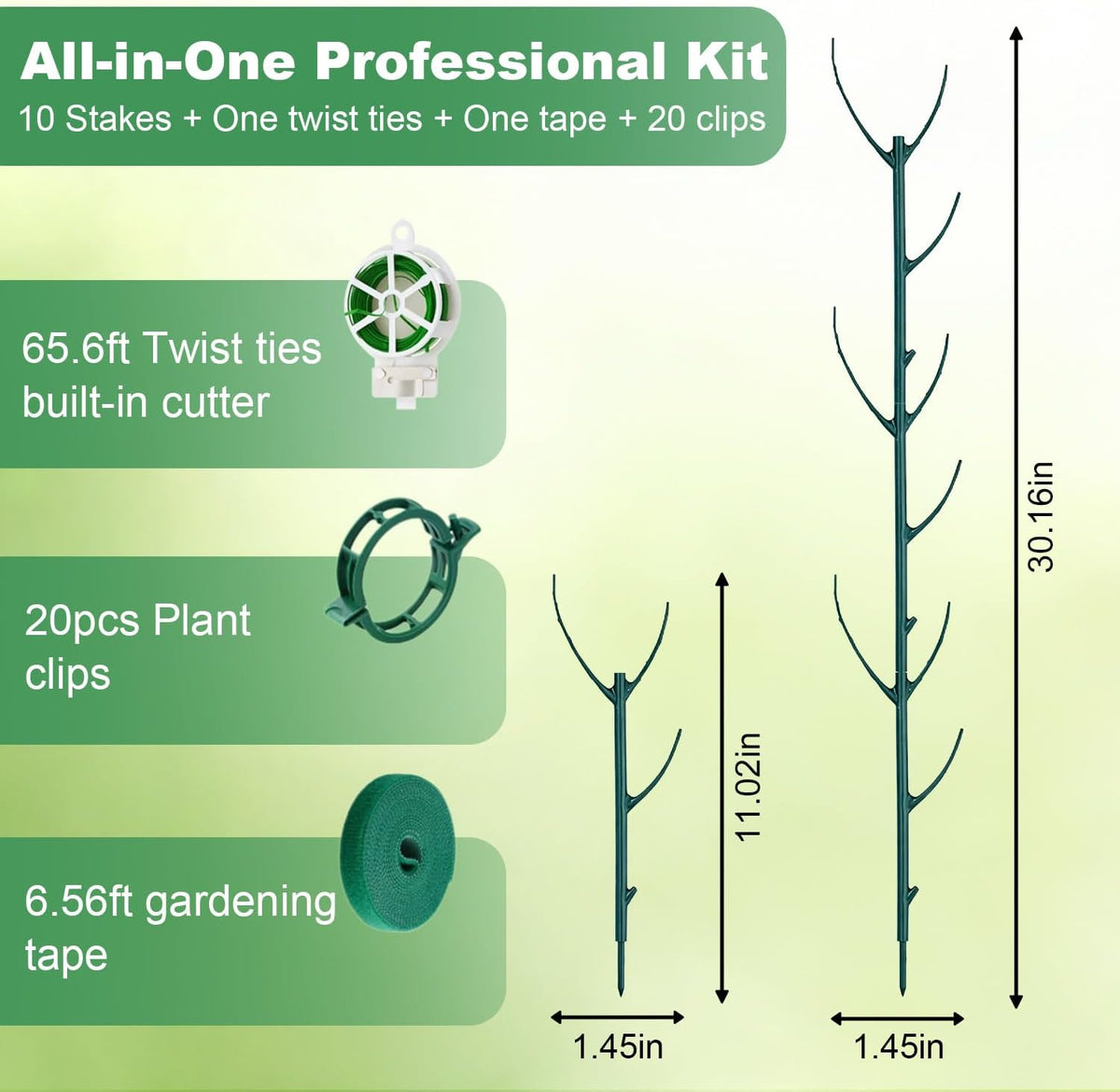 10 Pack Stackable Monstera Plant Support Stakes, Adjustable Climbing Plant Poles for Indoor Outdoor Plants, Durable Green Garden Stakes with Clips and Tape for Pothos, Philodendron, Vines