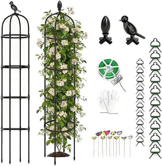 Rustproof Metal Garden Obelisk Trellis for Climbing Plants 6.6FT Round Flower Trellises for Clematis Vine Jasmine Support(XNHBT)