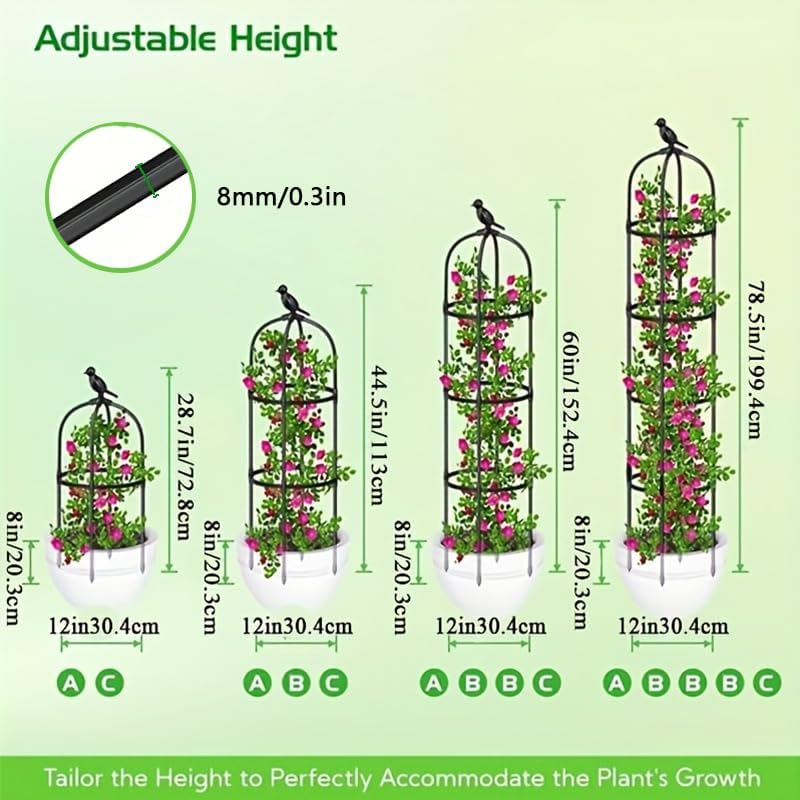 Rustproof Metal Garden Obelisk Trellis for Climbing Plants 6.6FT Round Flower Trellises for Clematis Vine Jasmine Support(XNHBT)