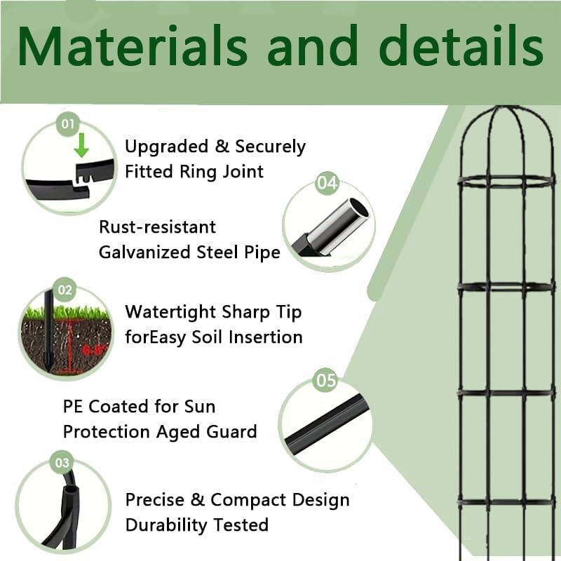 Rustproof Metal Garden Obelisk Trellis for Climbing Plants 6.6FT Round Flower Trellises for Clematis Vine Jasmine Support(XNHBT)