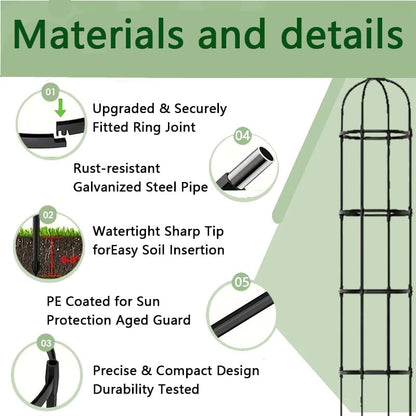 Rustproof Metal Garden Obelisk Trellis for Climbing Plants 6.6FT Round Flower Trellises for Clematis Vine Jasmine Support(XNHBT)