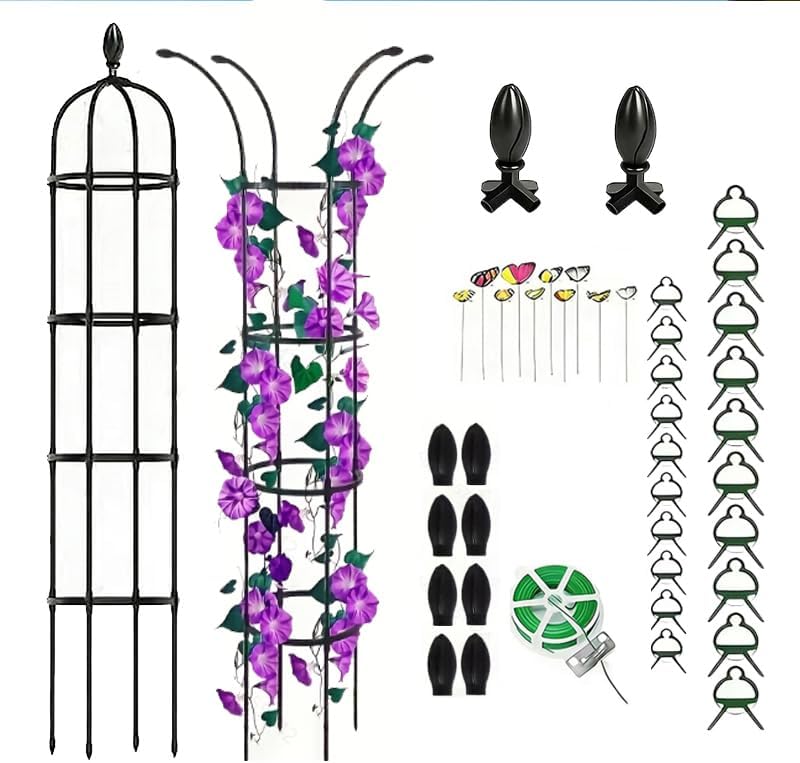 Rustproof Metal Garden Obelisk Trellis for Climbing Plants 6.6FT Round Flower Trellises for Clematis Vine Jasmine Support(XNHBT)