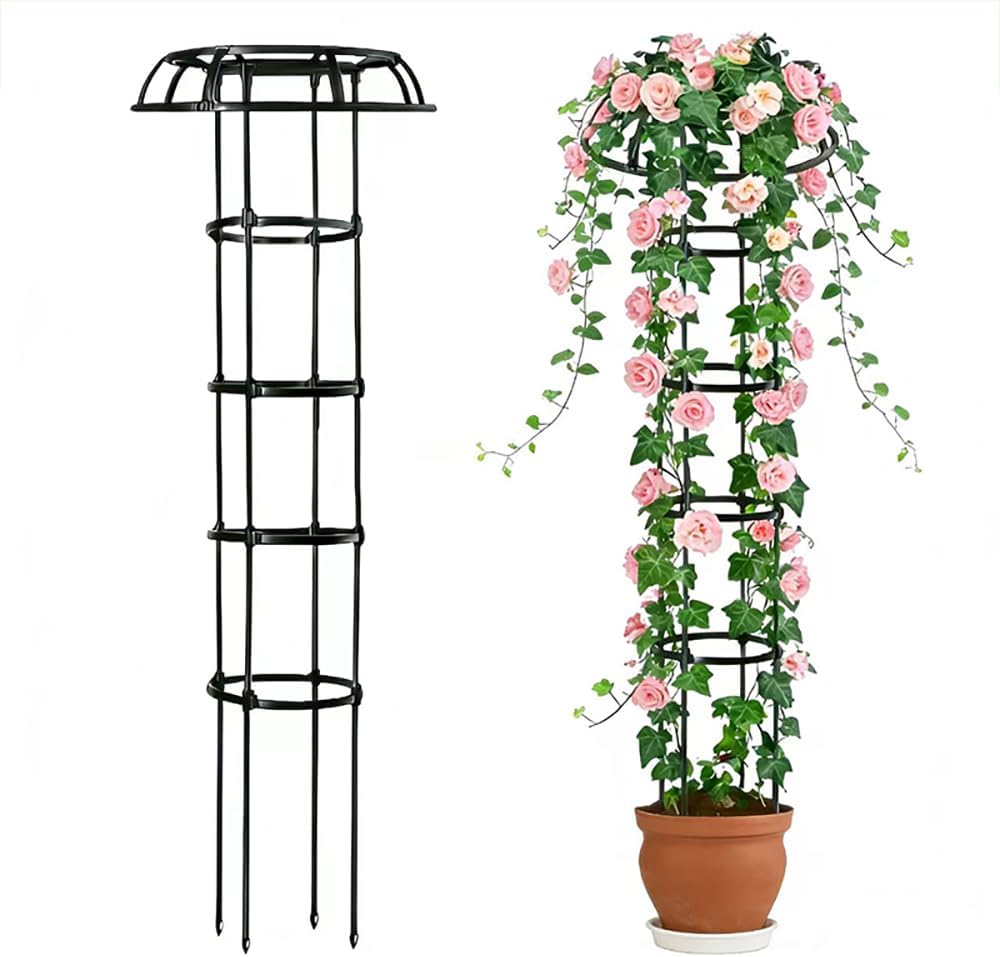 Rustproof Metal Garden Obelisk Trellis for Climbing Plants 6.6FT Round Flower Trellises for Clematis Vine Jasmine Support(XNHBT)