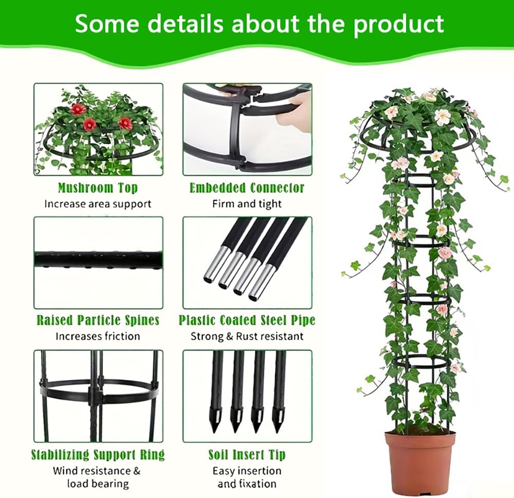 Rustproof Metal Garden Obelisk Trellis for Climbing Plants 6.6FT Round Flower Trellises for Clematis Vine Jasmine Support(XNHBT)