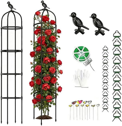 Rustproof Metal Garden Obelisk Trellis for Climbing Plants 6.6FT Round Flower Trellises for Clematis Vine Jasmine Support(XNHBT)