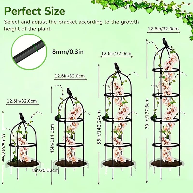 Rustproof Metal Garden Obelisk Trellis for Climbing Plants 6.6FT Round Flower Trellises for Clematis Vine Jasmine Support(XNHBT)