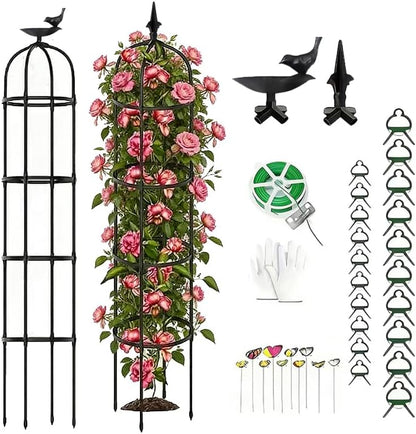 Rustproof Metal Garden Obelisk Trellis for Climbing Plants 6.6FT Round Flower Trellises for Clematis Vine Jasmine Support(XNHBT)