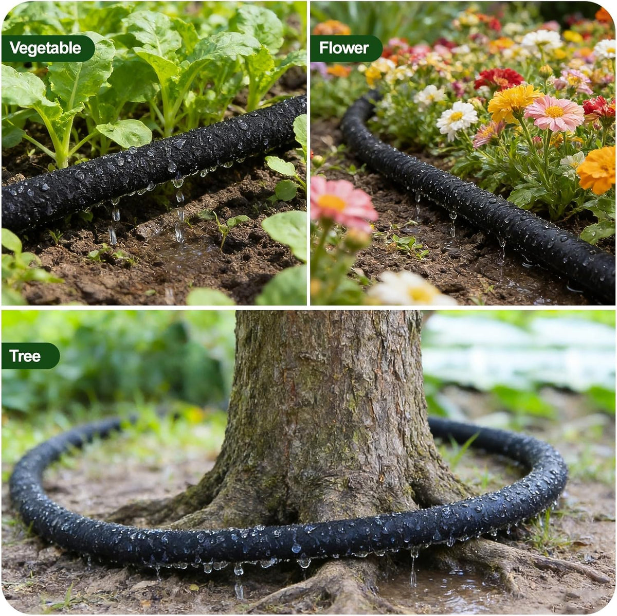 100FT Soaker Hose 1/2" Drip Hose for Garden 80% Water Saving Drip Hose with Brass Connectors Drip Irrigation System Kit for Flower Bed Lawn Garden