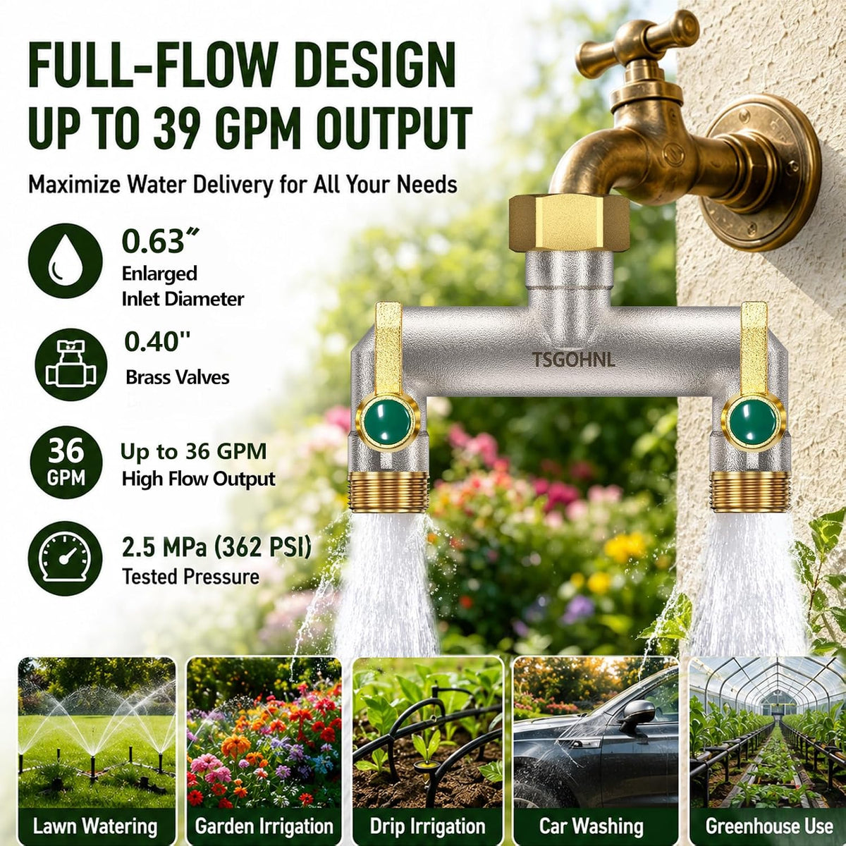 Yayamz 2 Way Garden Hose Splitter, Heavy Duty Brass Hose Splitter
