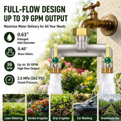 Yayamz 2 Way Garden Hose Splitter, Heavy Duty Brass Hose Splitter
