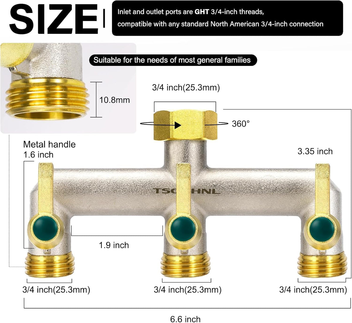 Yayamz 2 Way Garden Hose Splitter, Heavy Duty Brass Hose Splitter