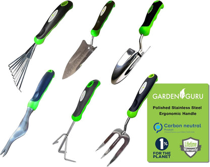 Garden Tool Set 3pc Hand Trowel Transplanter Cultivator – Heavy Duty Rust Resistant Stainless Steel - Ergonomic Comfort Grip Handle – Perfect Gardening Tool Kit Gifts for Women & Men