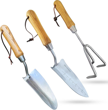 Garden Tool Set 3pc Hand Trowel Transplanter Cultivator – Heavy Duty Rust Resistant Stainless Steel - Ergonomic Comfort Grip Handle – Perfect Gardening Tool Kit Gifts for Women & Men