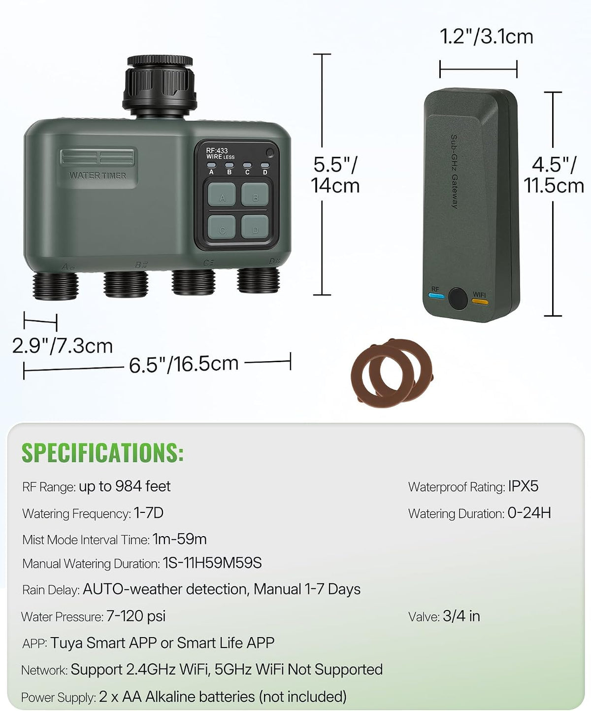 WiFi Water Timer for Garden Hose, Sprinkler Timer 4 Zone, Smart Hose Water with WiFi Irrigation Controller,Voice Control RF433 Automatic Irrigation System/Rain Delay/Manual Watering D34WT06