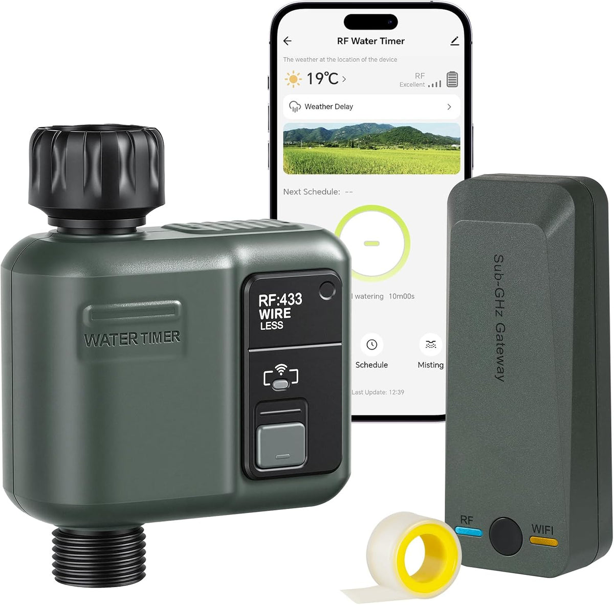 WiFi Water Timer for Garden Hose, Sprinkler Timer 4 Zone, Smart Hose Water with WiFi Irrigation Controller,Voice Control RF433 Automatic Irrigation System/Rain Delay/Manual Watering D34WT06