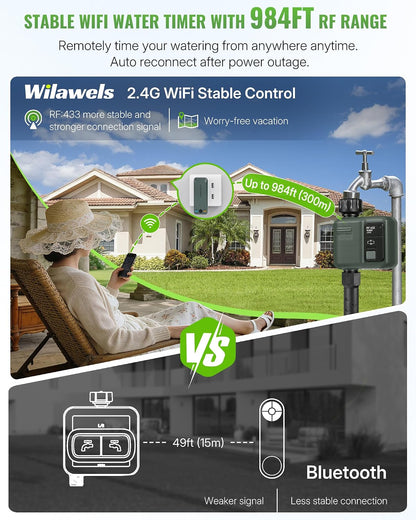 WiFi Water Timer for Garden Hose, Sprinkler Timer 4 Zone, Smart Hose Water with WiFi Irrigation Controller,Voice Control RF433 Automatic Irrigation System/Rain Delay/Manual Watering D34WT06