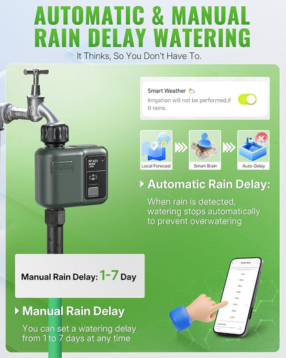 WiFi Water Timer for Garden Hose, Sprinkler Timer 4 Zone, Smart Hose Water with WiFi Irrigation Controller,Voice Control RF433 Automatic Irrigation System/Rain Delay/Manual Watering D34WT06