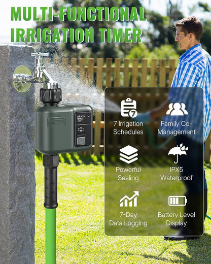 WiFi Water Timer for Garden Hose, Sprinkler Timer 4 Zone, Smart Hose Water with WiFi Irrigation Controller,Voice Control RF433 Automatic Irrigation System/Rain Delay/Manual Watering D34WT06