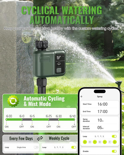 WiFi Water Timer for Garden Hose, Sprinkler Timer 4 Zone, Smart Hose Water with WiFi Irrigation Controller,Voice Control RF433 Automatic Irrigation System/Rain Delay/Manual Watering D34WT06