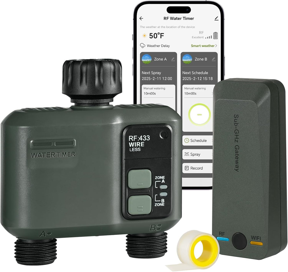 WiFi Water Timer for Garden Hose, Sprinkler Timer 4 Zone, Smart Hose Water with WiFi Irrigation Controller,Voice Control RF433 Automatic Irrigation System/Rain Delay/Manual Watering D34WT06