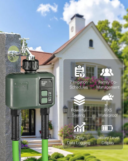WiFi Water Timer for Garden Hose, Sprinkler Timer 4 Zone, Smart Hose Water with WiFi Irrigation Controller,Voice Control RF433 Automatic Irrigation System/Rain Delay/Manual Watering D34WT06