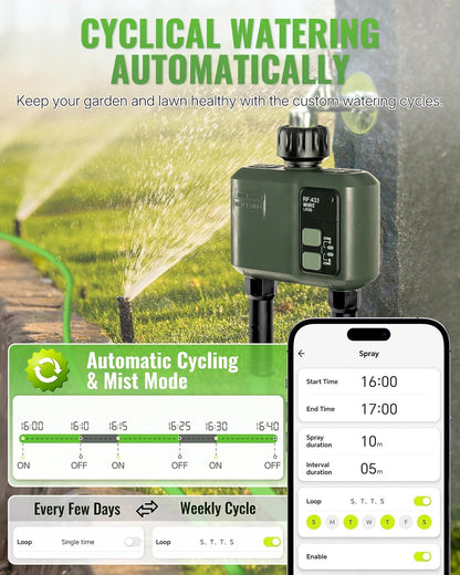 WiFi Water Timer for Garden Hose, Sprinkler Timer 4 Zone, Smart Hose Water with WiFi Irrigation Controller,Voice Control RF433 Automatic Irrigation System/Rain Delay/Manual Watering D34WT06