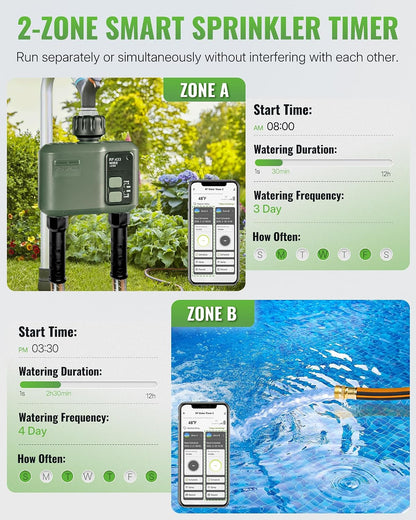 WiFi Water Timer for Garden Hose, Sprinkler Timer 4 Zone, Smart Hose Water with WiFi Irrigation Controller,Voice Control RF433 Automatic Irrigation System/Rain Delay/Manual Watering D34WT06
