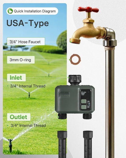 WiFi Water Timer for Garden Hose, Sprinkler Timer 4 Zone, Smart Hose Water with WiFi Irrigation Controller,Voice Control RF433 Automatic Irrigation System/Rain Delay/Manual Watering D34WT06