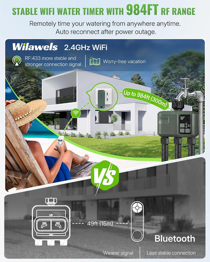 WiFi Water Timer for Garden Hose, Sprinkler Timer 4 Zone, Smart Hose Water with WiFi Irrigation Controller,Voice Control RF433 Automatic Irrigation System/Rain Delay/Manual Watering D34WT06
